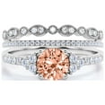 thumbnail image 1 of Beautiful Mid-century 2.25 Carat Round Cut Morganite And Diamond Moissanite Engagement Ring, Wedding Ring in 10k Solid White Gold, 7 Stone Ring, Promise Ring, Anniversary, Trio Set, Matching Band, 1 of 3