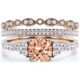 thumbnail image 1 of Beautiful Mid-century 2.25 Carat Round Cut Morganite And Diamond Moissanite Engagement Ring, Wedding Ring in 925 Sterling Silver With 18k Rose Gold Plating, 7 Stone Ring, Trio Set, Matching Band, 1 of 3