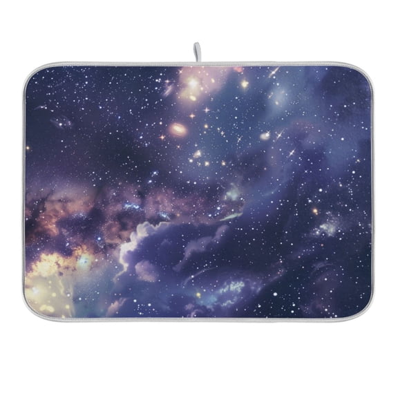 Beautiful Milky Way Dish Drying Mat 16x18 Absorbent Microfiber Draining Rack Pad for Kitchen Counter Sink