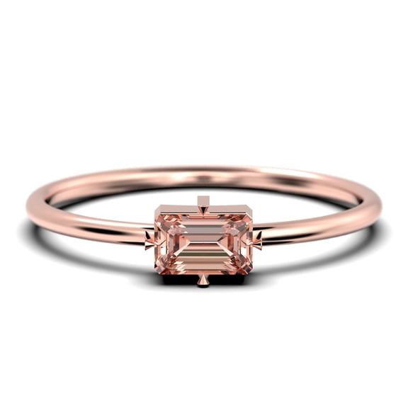Beautiful Minimalist 0.70 Carat Baguette Cut Morganite And Diamond Moissanite Engagement Ring, Classic Wedding Ring in 925 Sterling Silver With 18k Rose Gold Plating, Gift For Her, Simple Ring