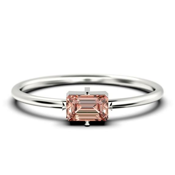 Beautiful Minimalist 0.70 Carat Baguette Cut Morganite And Diamond Moissanite Engagement Ring, Classic Wedding Ring in 925 Sterling Silver With 18k White Gold Plating, Gift For Her, Simple Ring