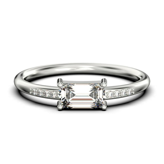 Beautiful Minimalist 0.95 Carat Emerald Cut Diamond Moissanite Engagement Ring, Wedding Ring in 925 Sterling Silver With 18k White Gold Plating, Gift For Her, Girlfriend, Promise, Anniversary Ring
