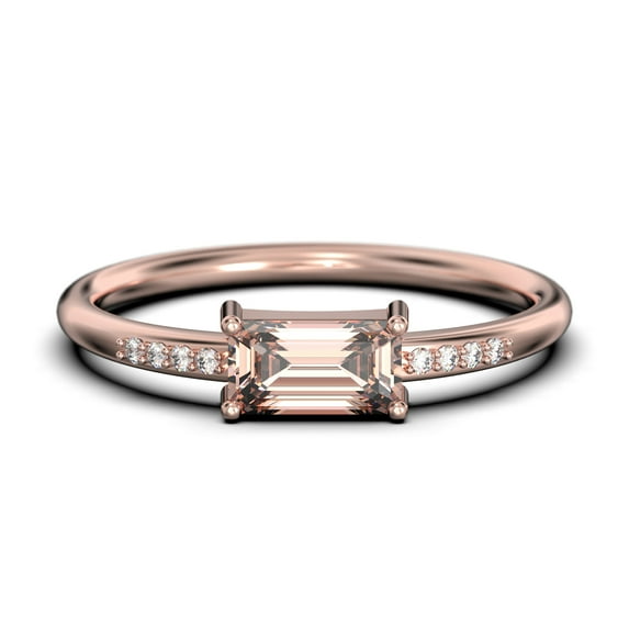 Beautiful Minimalist 0.95 Carat Emerald Cut Morganite And Diamond Moissanite Engagement Ring, Wedding Ring in 925 Sterling Silver With 18k Rose Gold Plating, Gift For Her, Girlfriend, Promise Ring