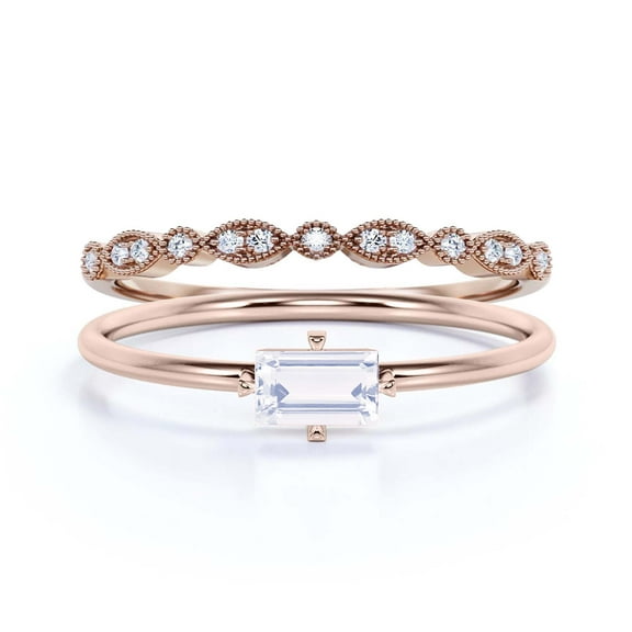 Beautiful Minimalist 1.20 Carat Baguette Cut Diamond Moissanite Engagement Ring, Classic Wedding Ring in 925 Sterling Silver With 18k Rose Gold Plating, Gift For Her, Bridal Set, Matching Band