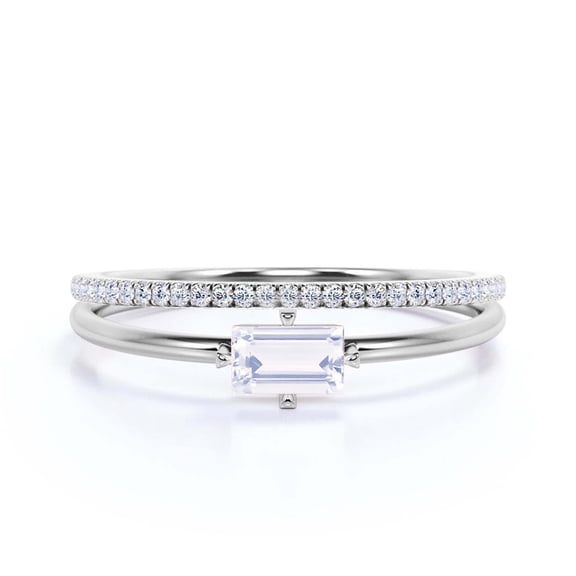 Minimalist 1.20 Carat Baguette Cut Moissanite & Diamond Bridal Set in 925 Sterling Silver with 18k White Gold Plating