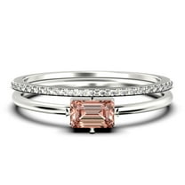 Beautiful Minimalist 1.20 Carat Baguette Cut Morganite And Diamond Moissanite Engagement Ring, Classic Wedding Ring in 925 Sterling Silver With 18k White Gold Plating, Bridal Set, Matching Band