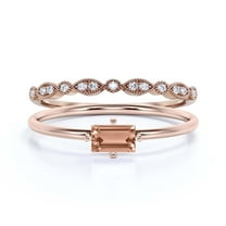 Beautiful Minimalist 1.20 Carat Baguette Cut Morganite And Diamond Moissanite Engagement Ring, Classic Wedding Ring in10k Solid Rose Gold, Gift For Her, Anniversary Ring, Bridal Set, Matching Band