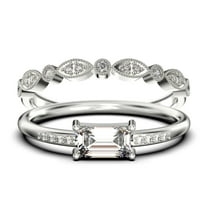 Beautiful Minimalist 1.45 Carat Emerald Cut Diamond Moissanite Engagement Ring, Wedding Ring, One Matching Band in Silver With 18k White Gold Plating, Gift For Her, Promise Ring