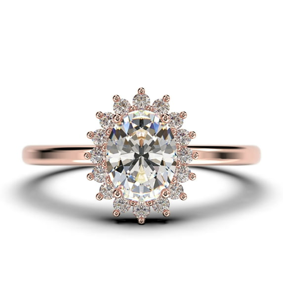 Beautiful Minimalist 1.50 Carat Oval Cut Diamond Moissanite Engagement Ring, Halo Wedding Ring in 925 Sterling Silver With Plain 18k Rose Gold Plating Band Gift For Her Promise Ring Anniversary Ring