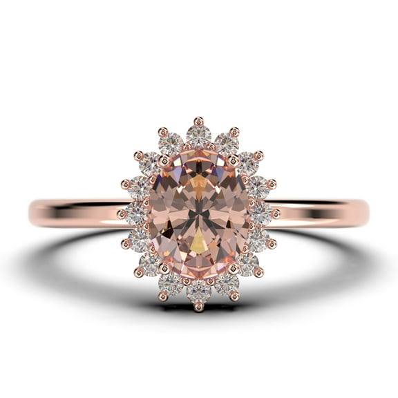 Beautiful Minimalist 1.50 Carat Oval Cut Morganite And Diamond Moissanite Engagement Ring, Classic Halo Wedding Ring in 10k Solid Rose Gold Band, Gift For Her, Promise Ring, Anniversary Ring