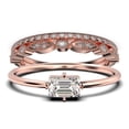 thumbnail image 1 of Beautiful Minimalist 1.70 Carat Baguette Cut Diamond Moissanite Engagement Ring, Classic Wedding Ring in 925 Sterling Silver With 18k Rose Gold Plating, Trio Set, Matching Band, 1 of 4
