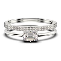 Beautiful Minimalist 1.70 Carat Baguette Cut Diamond Moissanite Engagement Ring, Classic Wedding Ring in10k Solid White Gold, Gift For Her, Anniversary Ring, Trio Set, Matching Band