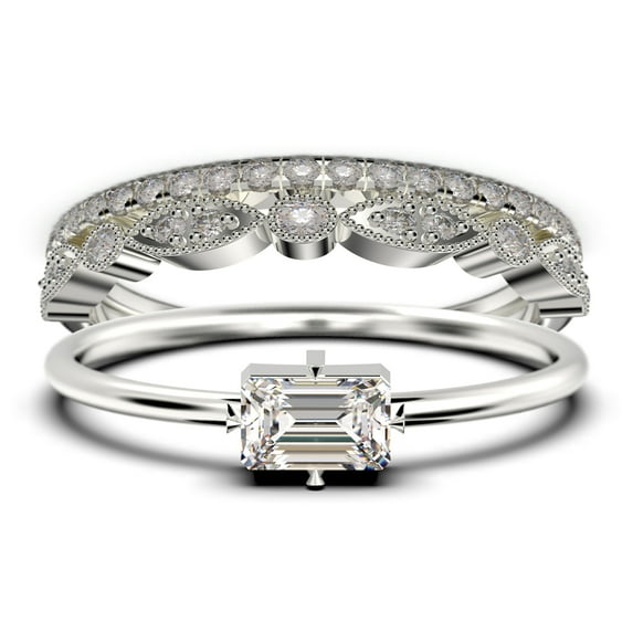 Beautiful Minimalist 1.70 Carat Baguette Cut Diamond Moissanite Engagement Ring, Classic Wedding Ring in10k Solid White Gold, Gift For Her, Anniversary Ring, Trio Set, Matching Band