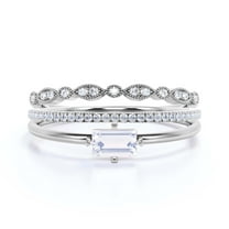 Beautiful Minimalist 1.70 Carat Baguette Cut Diamond Moissanite Engagement Ring, Classic Wedding Ring in10k Solid White Gold, Gift For Her, Promise Ring, Anniversary Ring, Trio Set, Matching Band