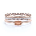 thumbnail image 1 of Beautiful Minimalist 1.70 Carat Baguette Cut Morganite And Diamond Moissanite Engagement Ring, Classic Wedding Ring in 925 Sterling Silver With 18k Rose Gold Plating, Trio Set, Matching Band, 1 of 3