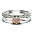 thumbnail image 1 of Beautiful Minimalist 1.70 Carat Baguette Cut Morganite And Diamond Moissanite Engagement Ring, Classic Wedding Ring In10K Solid White Gold, Gift For Her, Anniversary Ring, Trio Set, Matching Band, 1 of 4