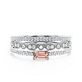 thumbnail image 1 of Beautiful Minimalist 1.95 Carat Emerald Cut Morganite And Diamond Moissanite Engagement Ring, Wedding Ring, Two Matching Band in 10k Solid White Gold, Gift For Her, Promise Ring, Anniversary Ring, 1 of 3