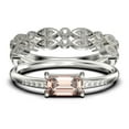 thumbnail image 1 of Beautiful Minimalist 1.95 Carat Emerald Cut Morganite And Diamond Moissanite Engagement Ring, Wedding Ring, Two Matching Band in Silver With 18k White Gold Plating, Gift For Her, Anniversary Ring, 1 of 4