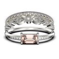 thumbnail image 1 of Beautiful Minimalist 1.95 Carat Emerald Cut Morganite And Diamond Moissanite Engagement Ring, Wedding Ring, Two Matching Band in Silver With 18k White Gold Plating, Gift For Her, Anniversary Ring, 1 of 4