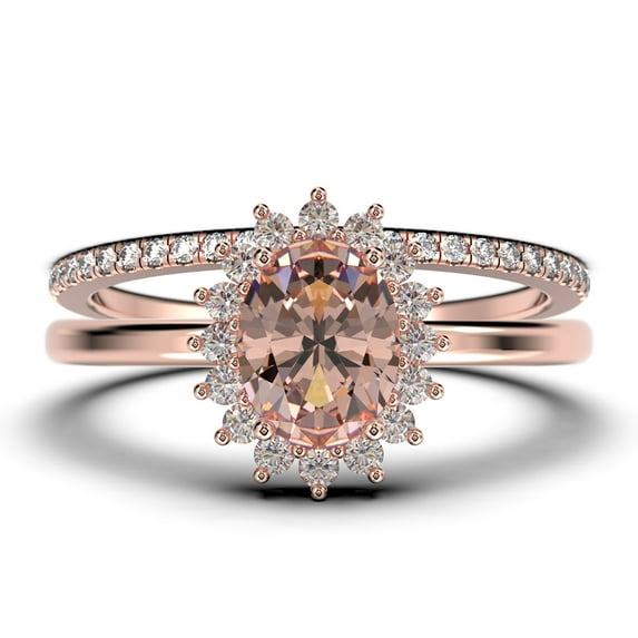Beautiful Minimalist 2.00 Carat Oval Cut Morganite And Diamond Moissanite Engagement Ring, Classic Halo Wedding Ring, One Matching Band in 10k Solid Rose Gold Band, Gift For Her, Promise Ring