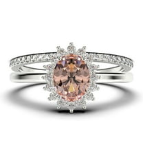 Beautiful Minimalist 2.00 Carat Oval Cut Morganite And Diamond Moissanite Engagement Ring, Classic Halo Wedding Ring, One Matching Band in 10k Solid White Gold Band, Gift For Her, Promise Ring