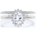 thumbnail image 1 of Beautiful Minimalist 2.00 Carat Oval Diamond Moissanite Engagement Ring, Halo Wedding Ring, One Matching Band in 925 Sterling Silver With Plain 18k White Gold Plating Band Gift For Her, Promise Ring, 1 of 3