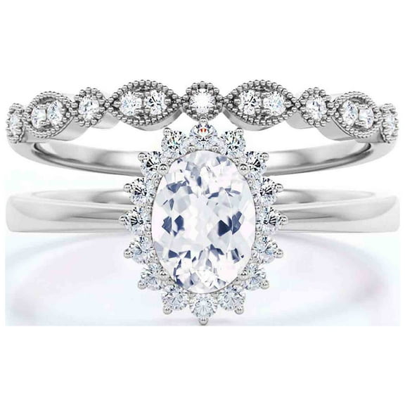 Beautiful Minimalist 2.00 Carat Oval Diamond Moissanite Engagement Ring, Halo Wedding Ring, One Matching Band in 925 Sterling Silver With Plain 18k White Gold Plating Band Gift For Her, Promise Ring