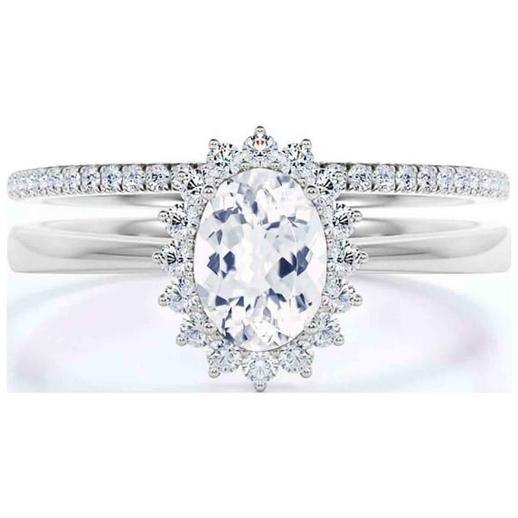 Beautiful Minimalist 2.00 Carat Oval Diamond Moissanite Engagement Ring, Halo Wedding Ring, One Matching Band In 925 Sterling Silver With Plain 18K White Gold Plating Band Gift For Her, Promise Ring