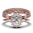 thumbnail image 1 of Beautiful Minimalist 2.50 Carat Oval Cut Diamond Moissanite Engagement Ring, Classic Halo Wedding Ring, Two Matching Band in 10k Solid Rose Gold Band, Gift For Her, Promise Ring, 1 of 4