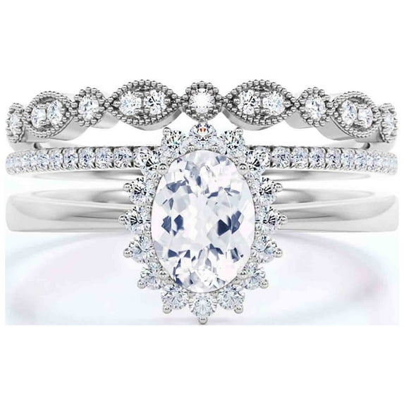 Beautiful Minimalist 2.50 Carat Oval Cut Diamond Moissanite Engagement Ring, Classic Halo Wedding Ring, Two Matching Band in 10k Solid White Gold Band, Gift For Her, Promise Ring, Anniversary Ring
