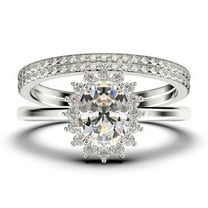 Beautiful Minimalist 2.50 Carat Oval Cut Diamond Moissanite Engagement Ring, Classic Halo Wedding Ring, Two Matching Band in 10k Solid White Gold Band, Gift For Her, Promise Ring