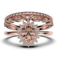thumbnail image 1 of Beautiful Minimalist 2.50 Carat Oval Cut Morganite And Diamond Moissanite Engagement Ring, Classic Halo Wedding Ring, Two Matching Band in 10k Solid Rose Gold Band, Gift For Her, Promise Ring, 1 of 4