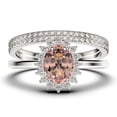 thumbnail image 1 of Beautiful Minimalist 2.50 Carat Oval Cut Morganite And Diamond Moissanite Engagement Ring, Classic Halo Wedding Ring, Two Matching Band in 10k Solid White Gold Band, Gift For Her, Promise Ring, 1 of 4