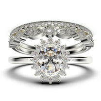 Beautiful Minimalist 2.50 Carat Oval Diamond Moissanite Engagement Ring, Halo Wedding Ring, Two Matching Band in 925 Sterling Silver With Plain 18k White Gold Plating Band Gift For Her