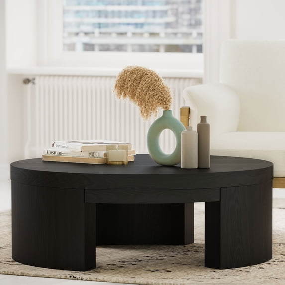 Beautiful Mod Round Coffee Table by Drew Barrymore, Rich Black Finish