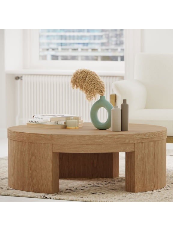by Drew Barrymore Mod Round Coffee Table, Warm Honey Finish