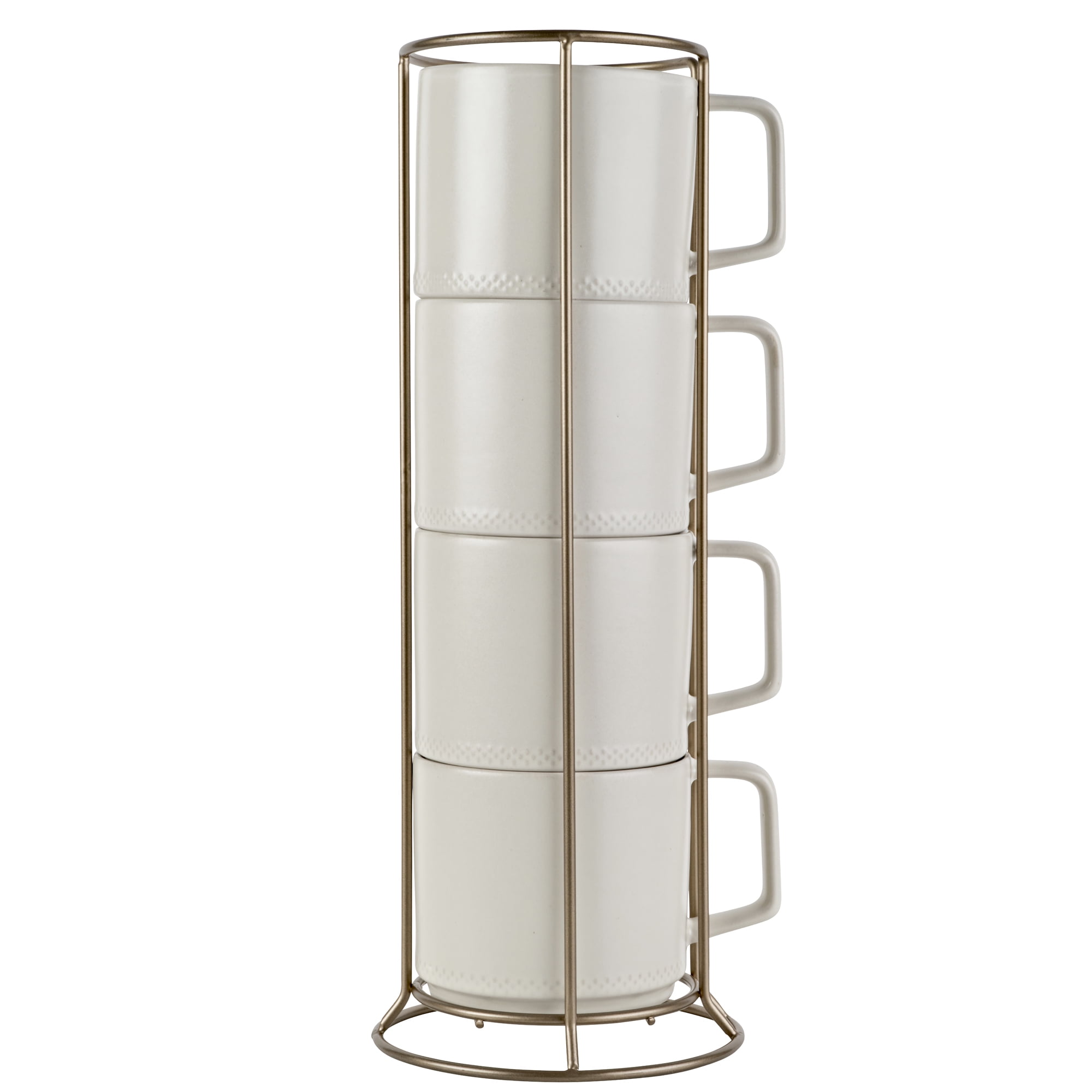 Beautiful Modern Dot 4 Piece 16 oz Stoneware Mug Set with Rack White by Drew Barrymore - Walmart.com