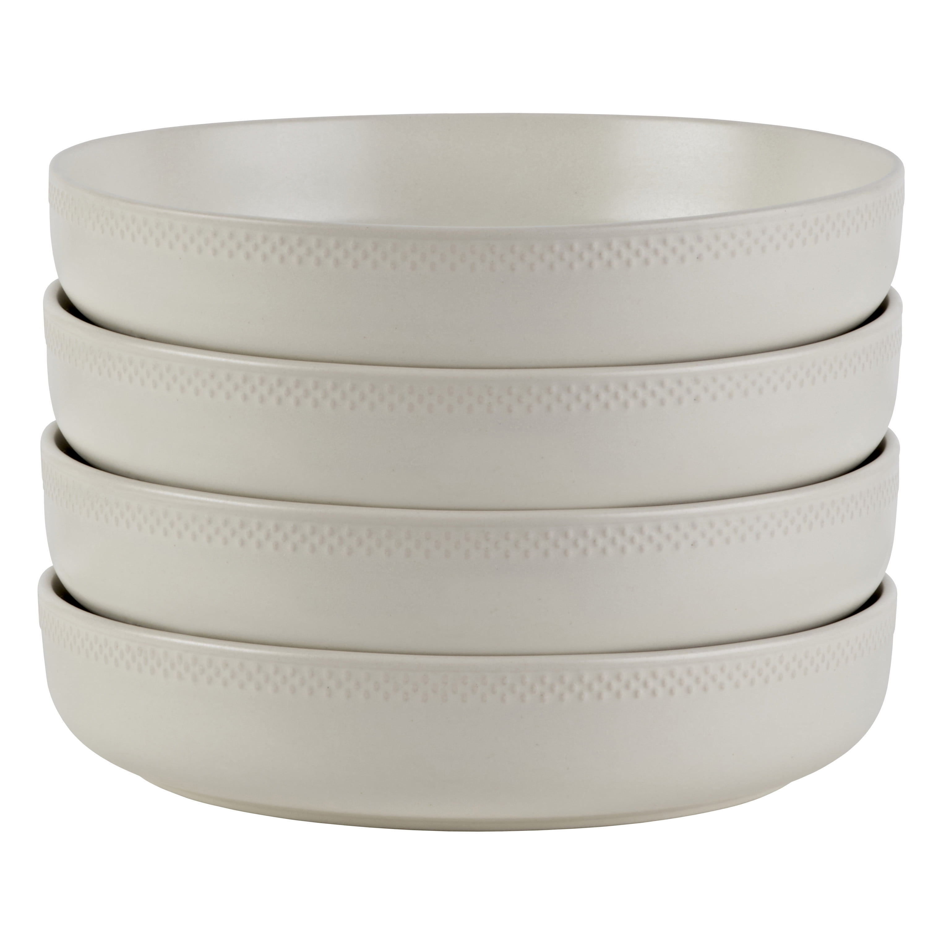 Beautiful Modern Dots Set of 4 Stoneware Pasta Bowls White by Drew Barrymore