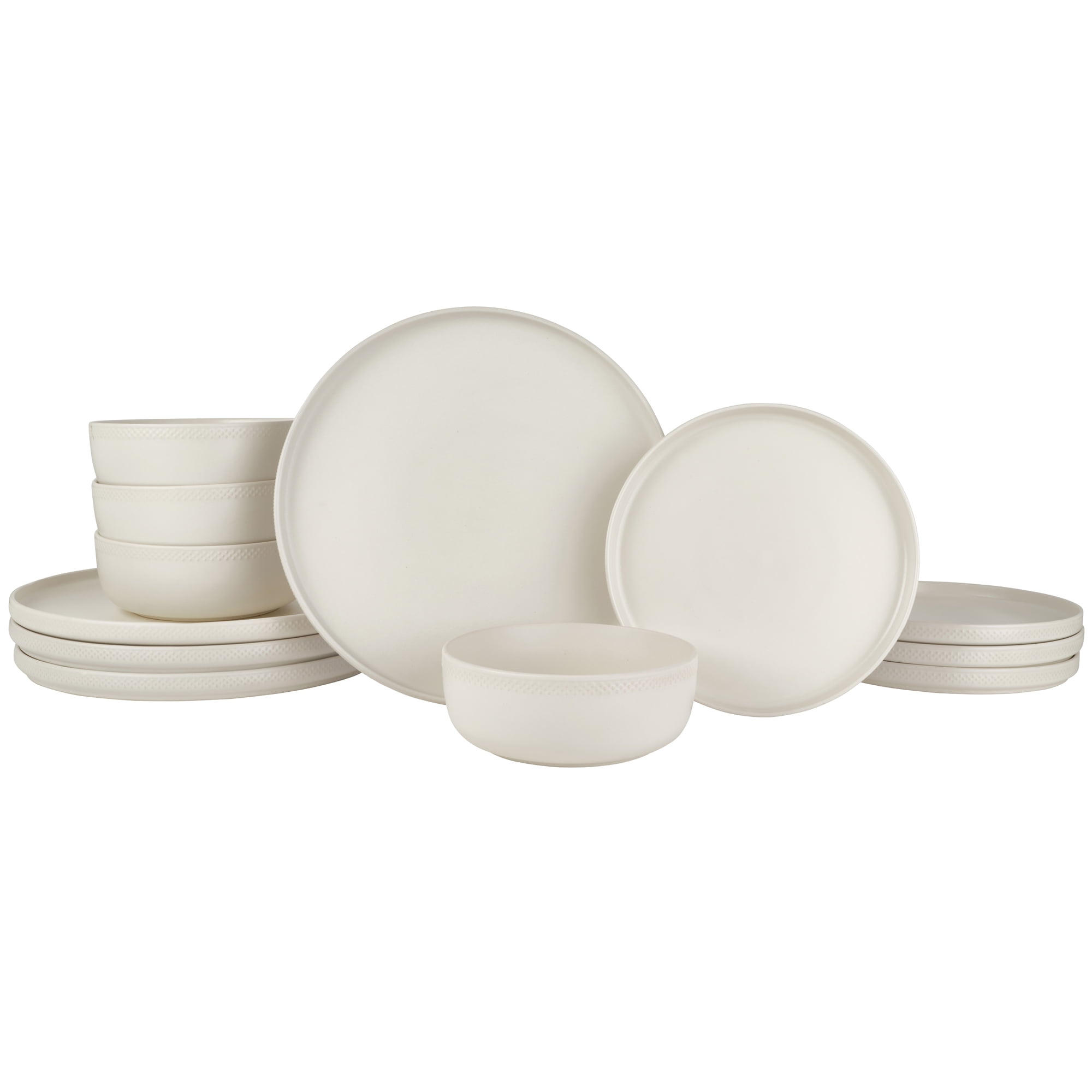 Beautiful Modern Dots Stoneware Dinnerware 12 Piece Set Oyster White by Drew Barrymore - Walmart.com