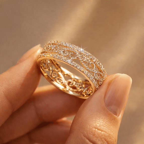 Beautiful Moissanite Diamond Anniversary Ring 10K/14K White Gold Vermeil Vintage Wedding Band Full Eternity Ring