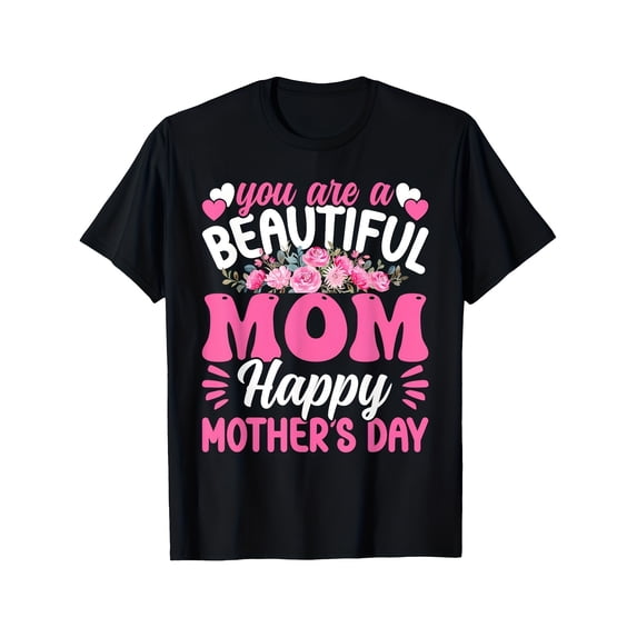 Beautiful Mom Happy Mother's Day T-Shirt Retro Floral Pink Roses Graphic Tee for Women Gift for Mother Personalized Style Apparel