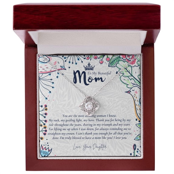 To My Beautiful Mom Necklace Badass Mom Gift Mother’s Day Gift Birthday Gift Gift from Daughter on Wedding Day - Love Knot Necklace - Message Card & Gift Box