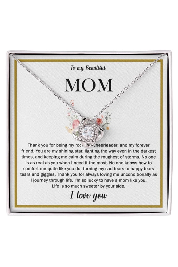 To My Beautiful Mom Necklace with Message Card, Mom Gift from Daughter or Son, Love Knot Pendant, Mother's Day Gift, Birthday Gift, Wedding Gift for Mom, Sentimental Keepsake for Her