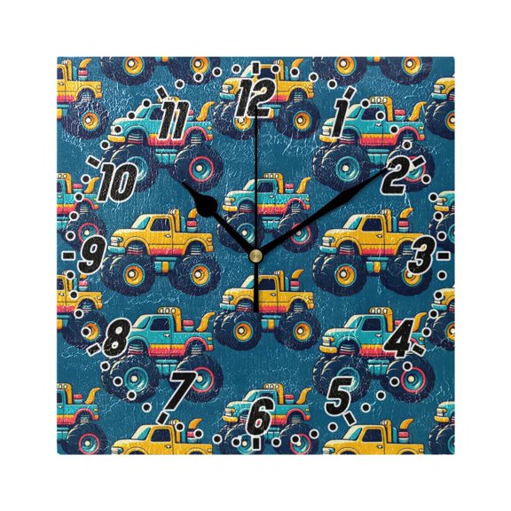 Beautiful Monster Trucks Car Wall Clock Battery Operated Silent Non-Ticking Bedroom Office Kitchen Home School Decor 7.8"(Black)