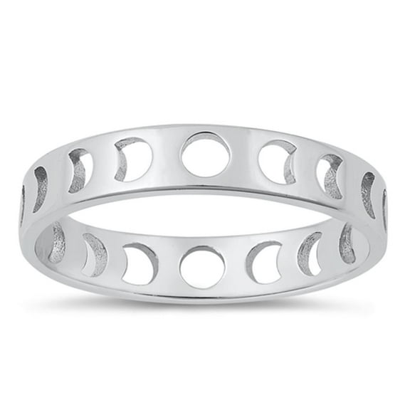 Beautiful Moon Phases Ring .925 Sterling Silver Astrological Band Jewelry Female Male Unisex Size 7