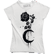 Beautiful Moon Rose Drawing Tattoo Art Graphic Design Women' T-Shirt
