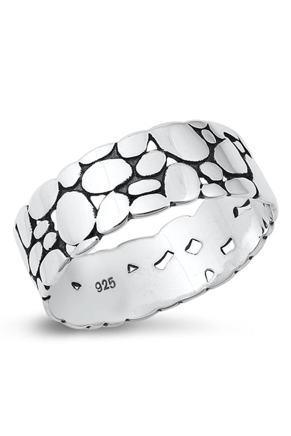 Beautiful Mosaic Ring .925 Sterling Silver Pebble Texture Band Jewelry Female Male Unisex Size 10