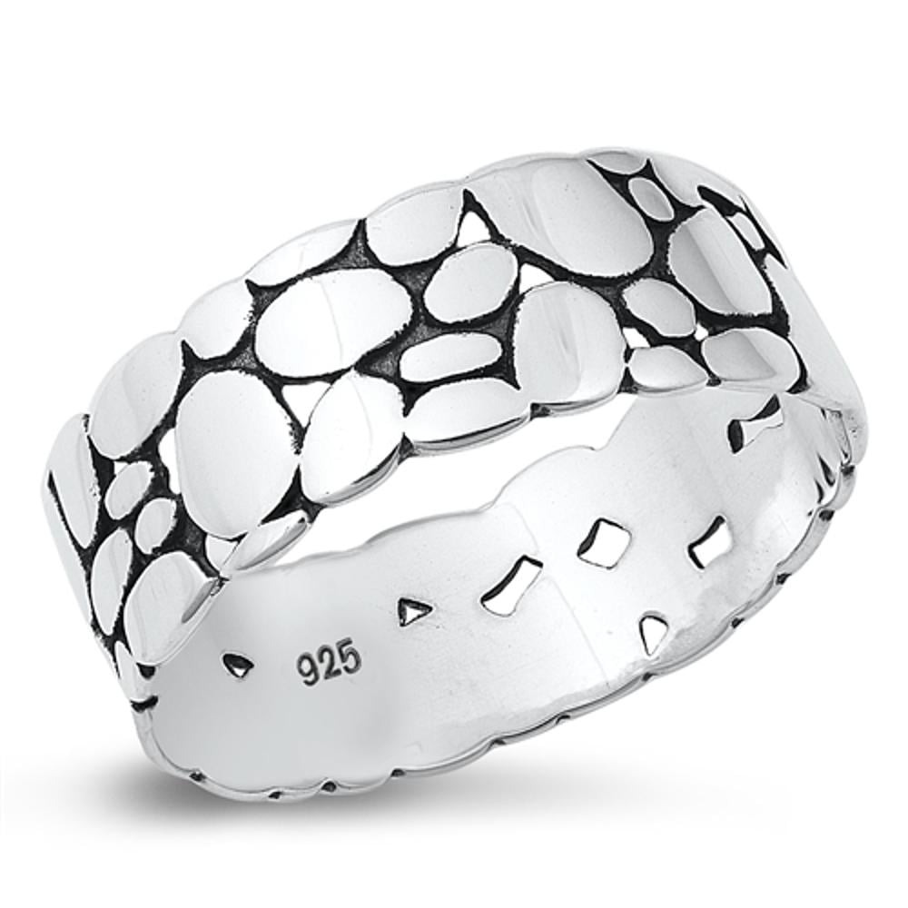 Beautiful Mosaic Ring .925 Sterling Silver Pebble Texture Band Jewelry ...