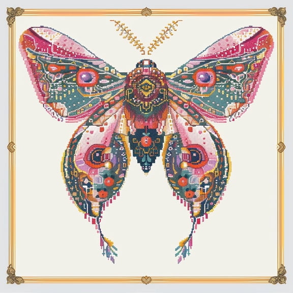 Beautiful Moth DIY 11CT Stamped Cross Stitch Kits for Beginners Easy Needlepoint Embroidery Counted Cross Stitch Art Craft for Wall Decoration 14x14inch(10)