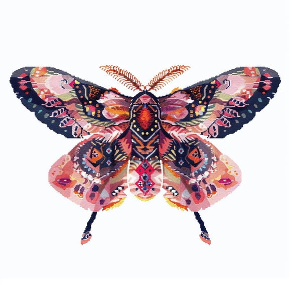 Beautiful Moth DIY 11CT Stamped Cross Stitch Kits for Beginners Easy Needlepoint Embroidery Counted Cross Stitch Art Craft for Wall Decoration 14x14inch(6)